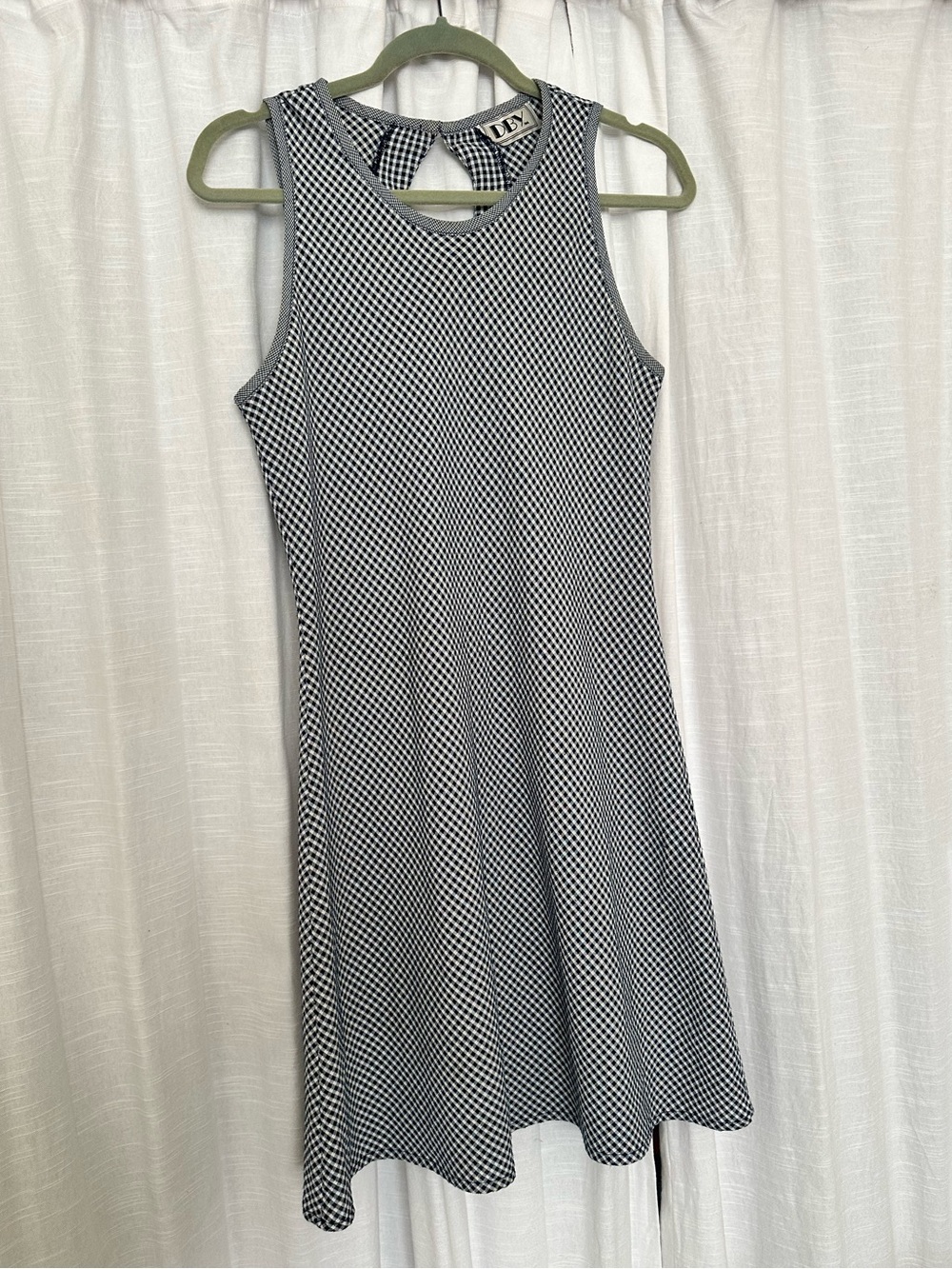 Vintage 90s blue + white gingham skater dress with cut out detail